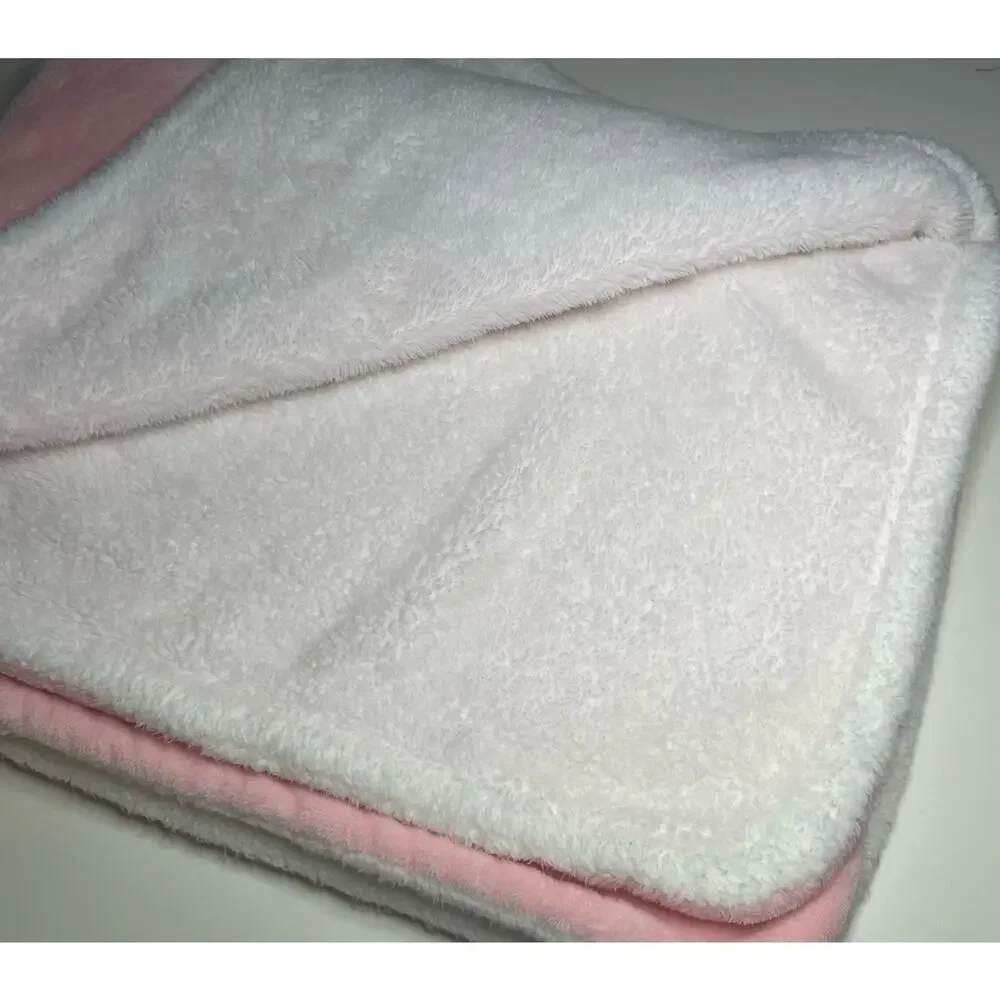 Carters Pink Cat Baby Blanket White Cream Sherpa Plush Kitty READ